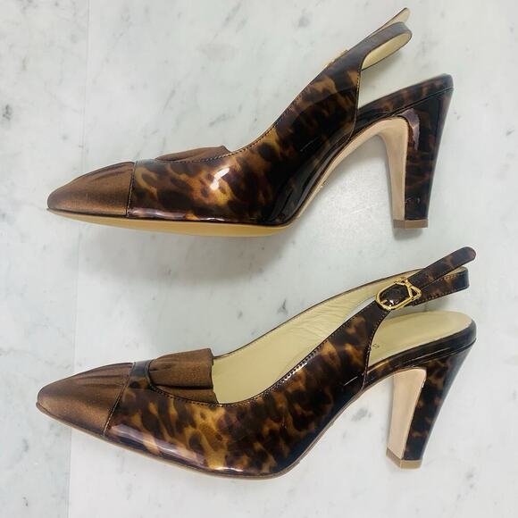 SARAH FLINT Perfect Sabina Sling 85 37-1/2 Tortoise Patent Espresso Satin EUC - Picture 4 of 12